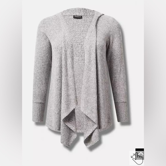 Torrid Super Soft Waffle Drape Front Hooded Grey Cardigan Size 1 - Picture 3 of 5